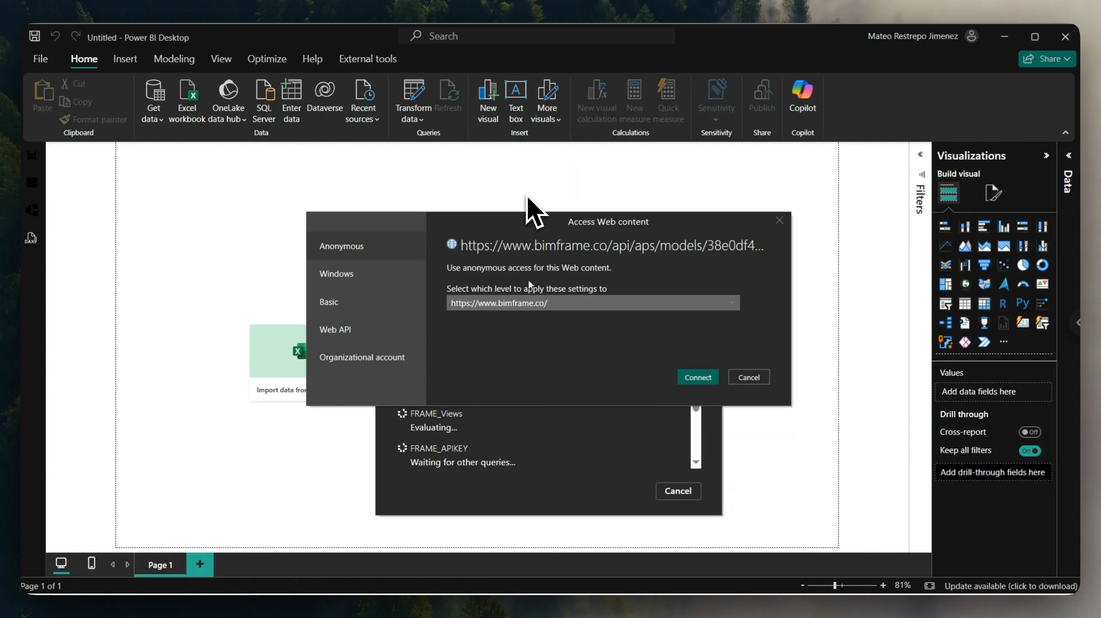 Power BI opening a Frame-generated report and requesting credentials