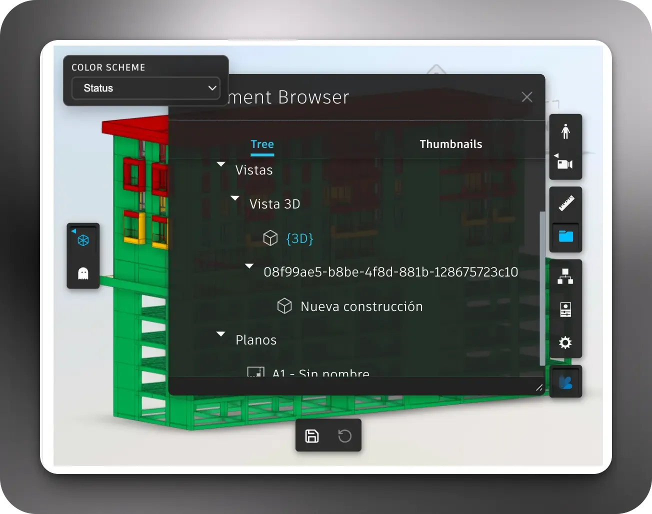 Element browser for views and plans in the Frame Power BI viewer