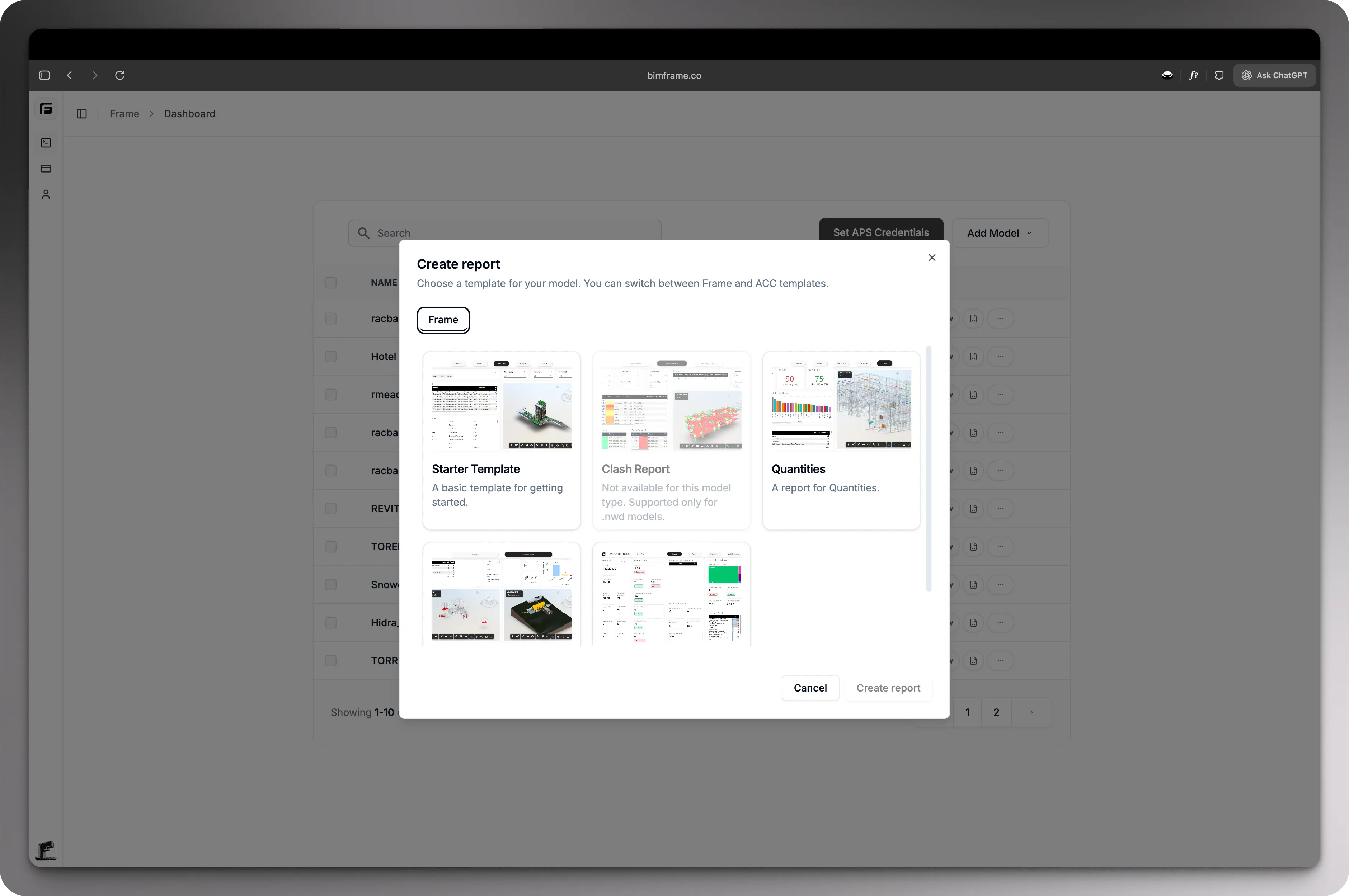 Choose a report template