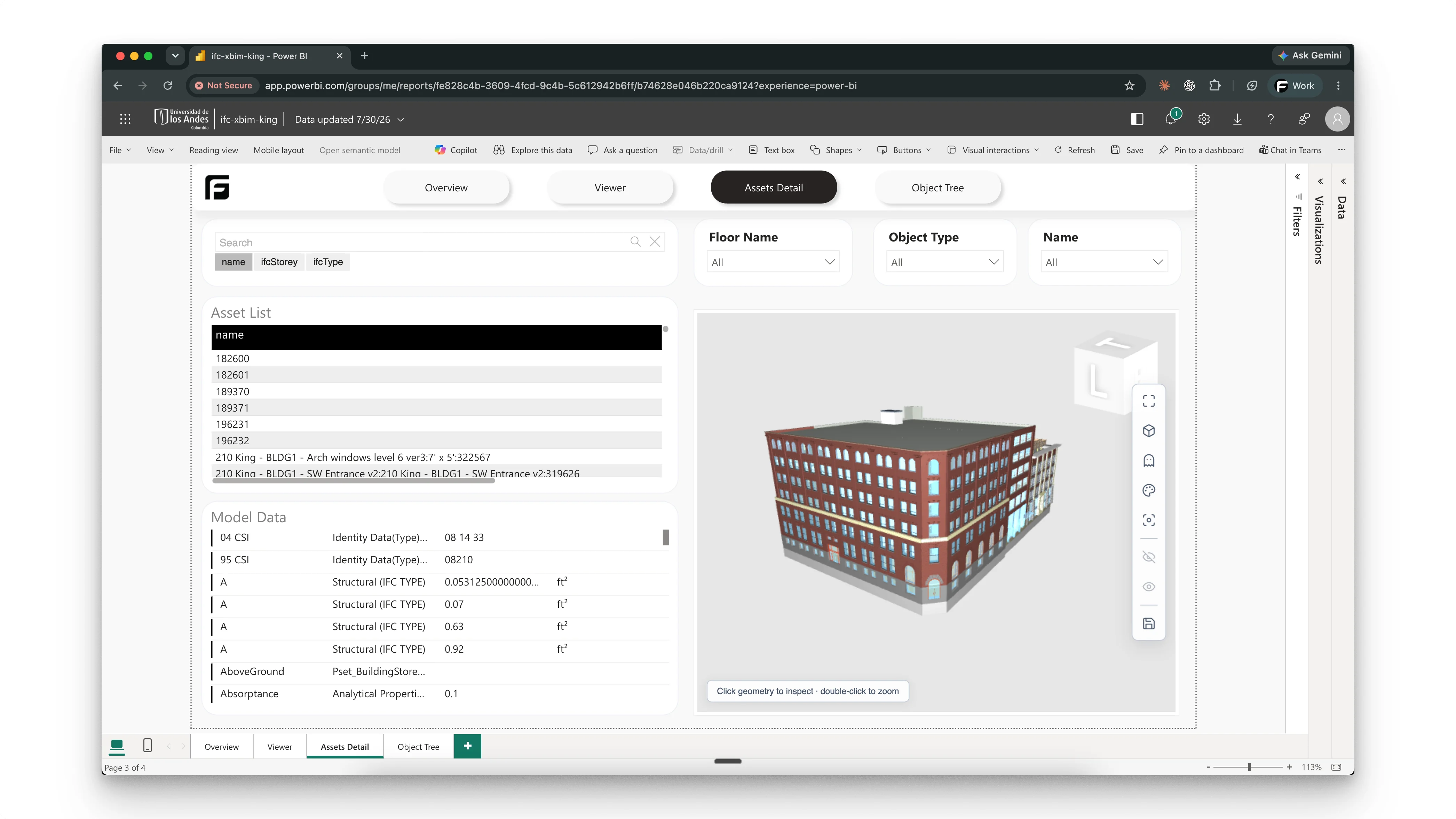 IFC Starter Power BI report with the Frame viewer