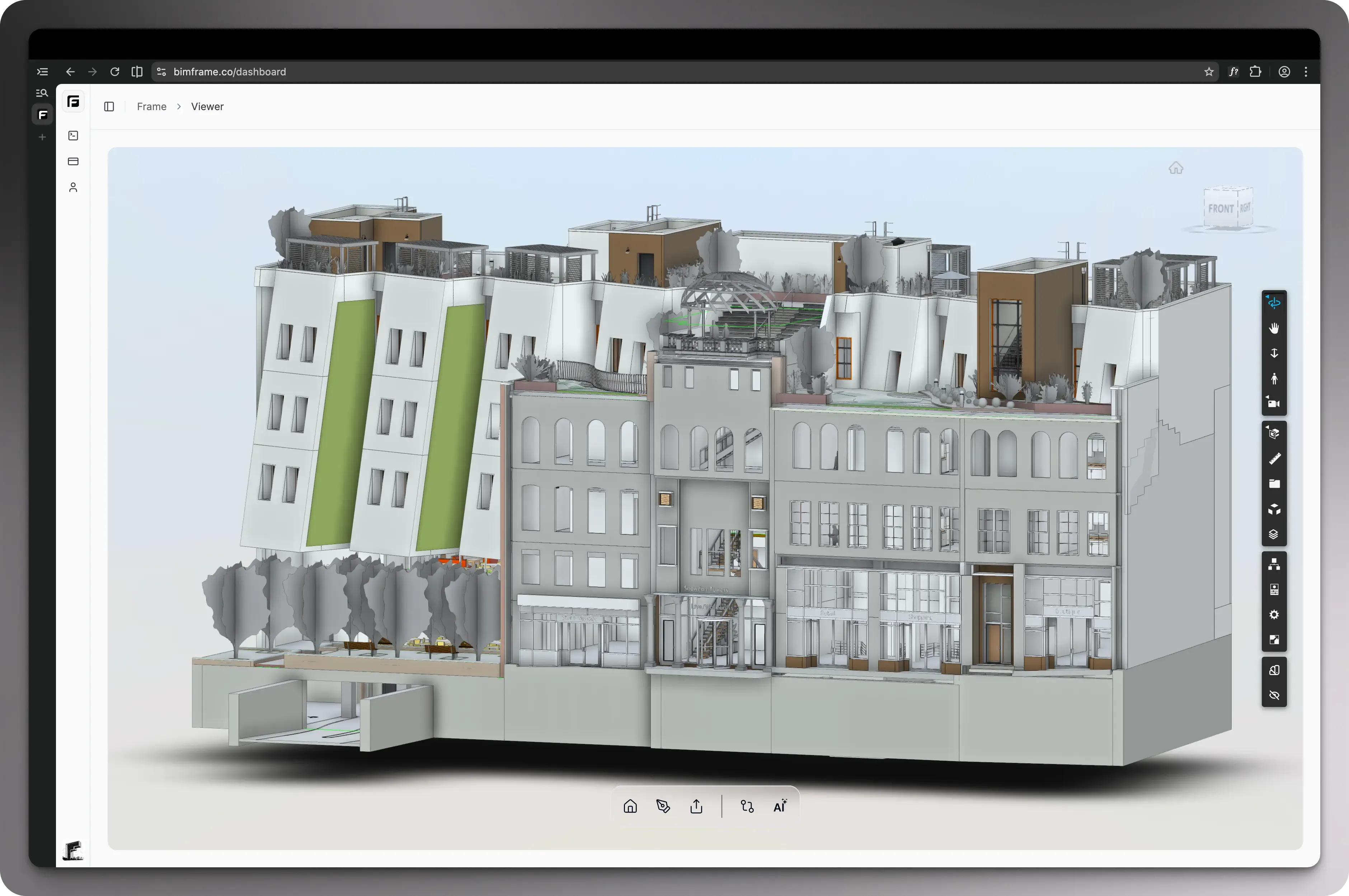 Frame viewer with toolbar and dock actions