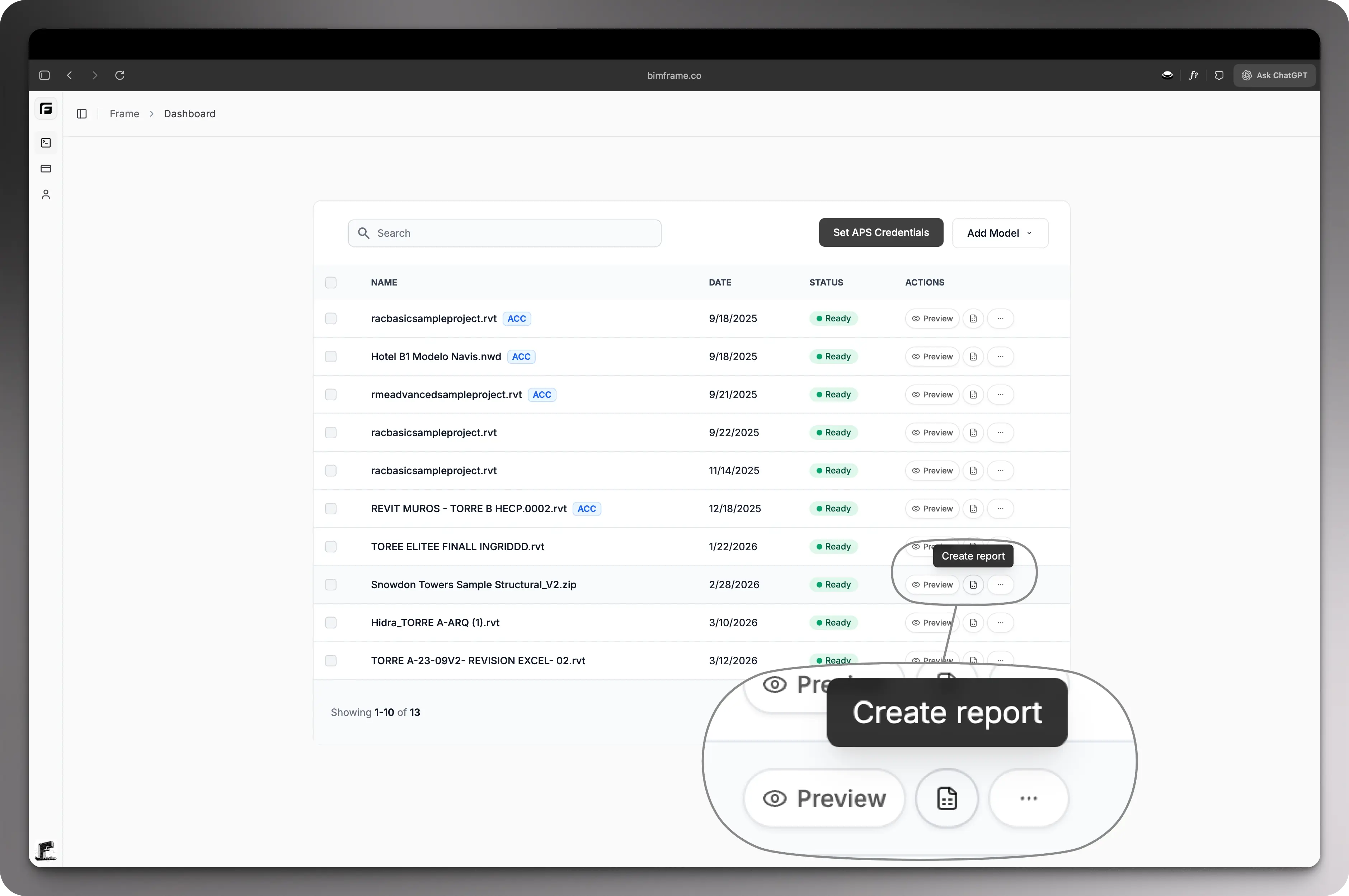 Create a report from a processed model