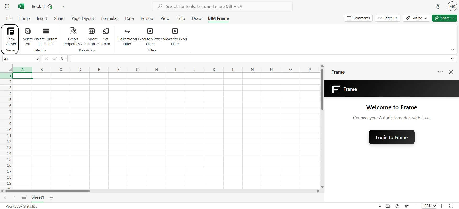 Open the Frame Excel Add-In