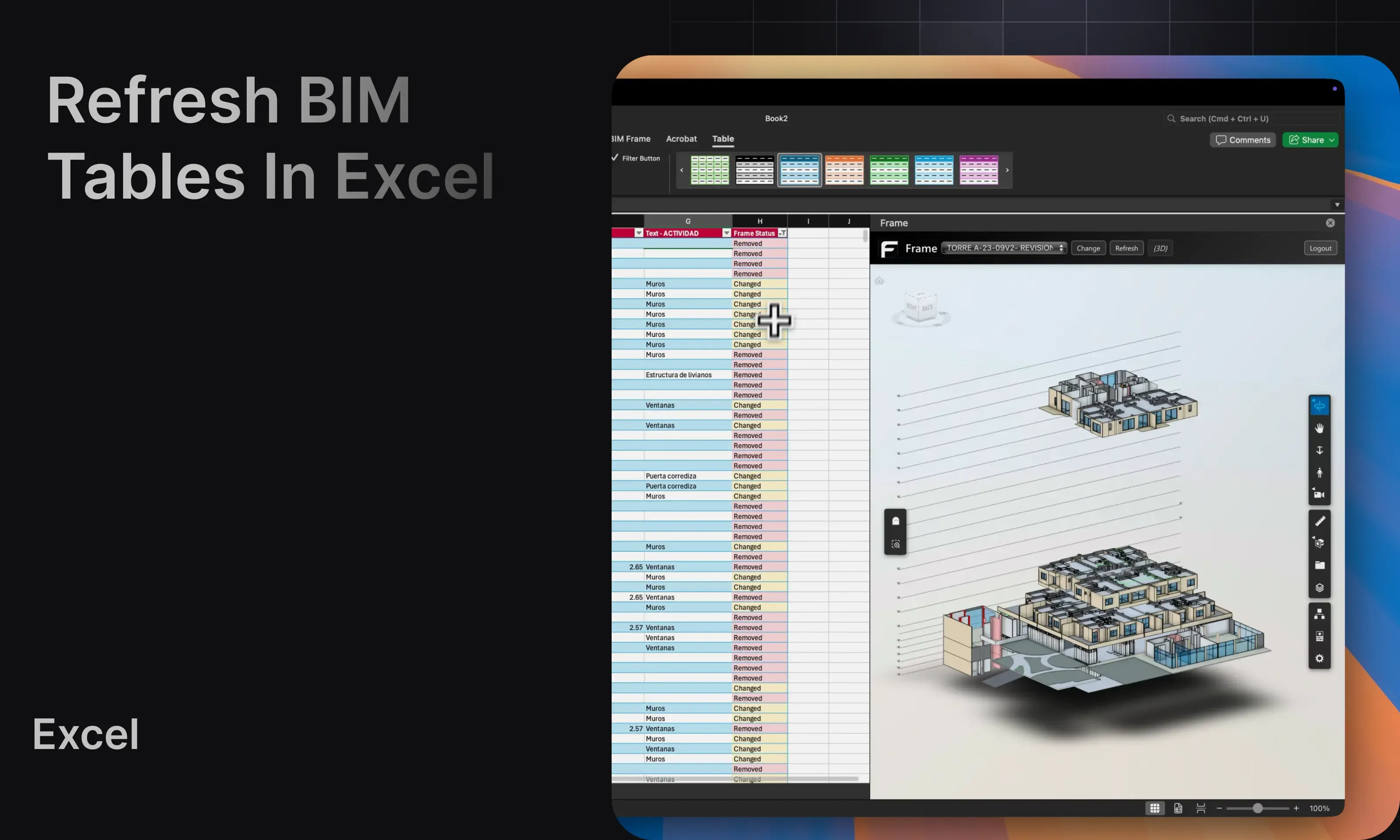 Refresh an existing BIM table from an updated model